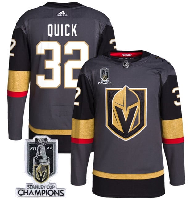 Jonathan Quick 32 Vegas Golden Knights 2023 Stanley Cup Champions Patch Alternate Breakaway Player Hockey Jersey - Black - JS983 