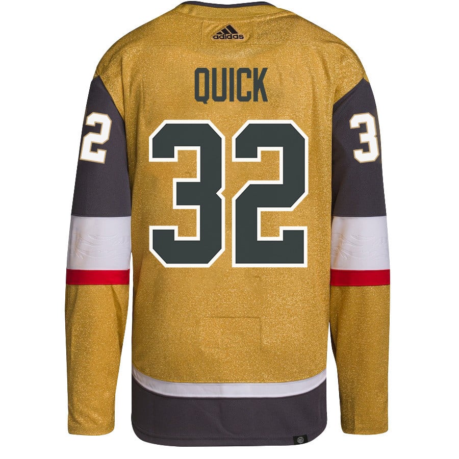 Alternative view of Jonathan Quick 32 Vegas Golden Knights Stanley Cup 2023 Champions Patch Home Breakaway Men Hockey Jersey - Gold - JS831 