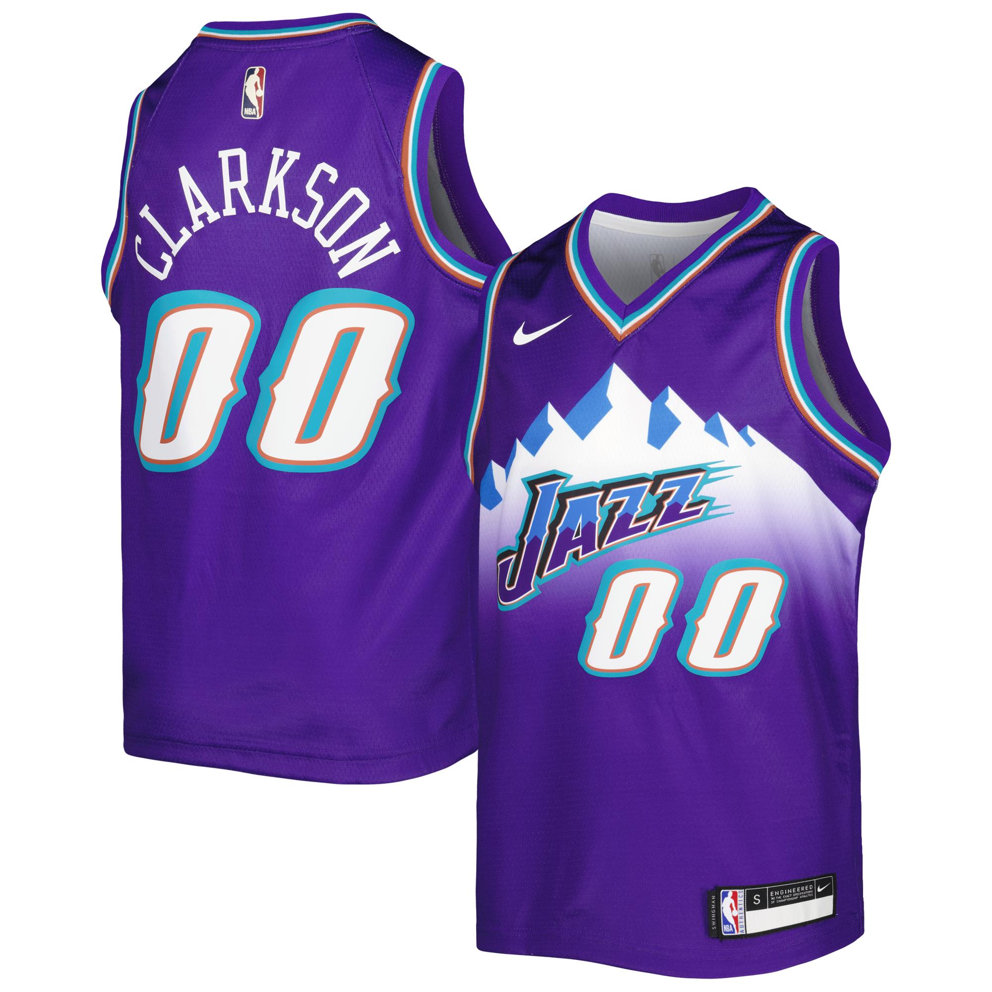 Alternative view of Jordan Clarkson Utah Jazz Youth 2022/23 Swingman Basketball Jersey - Classic Edition - Purple