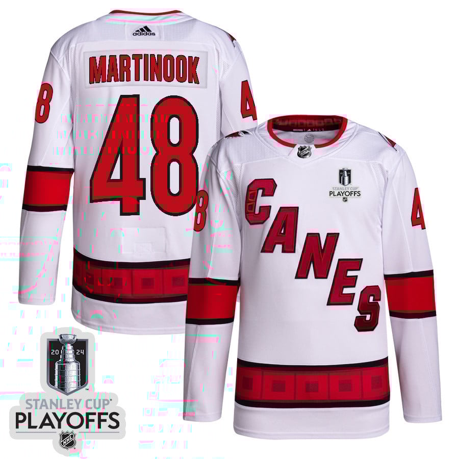Jordan Martinook 48 Carolina Hurricanes 2024 NHL Playoffs Patch Away Hockey Jersey - Men, White - JS751 