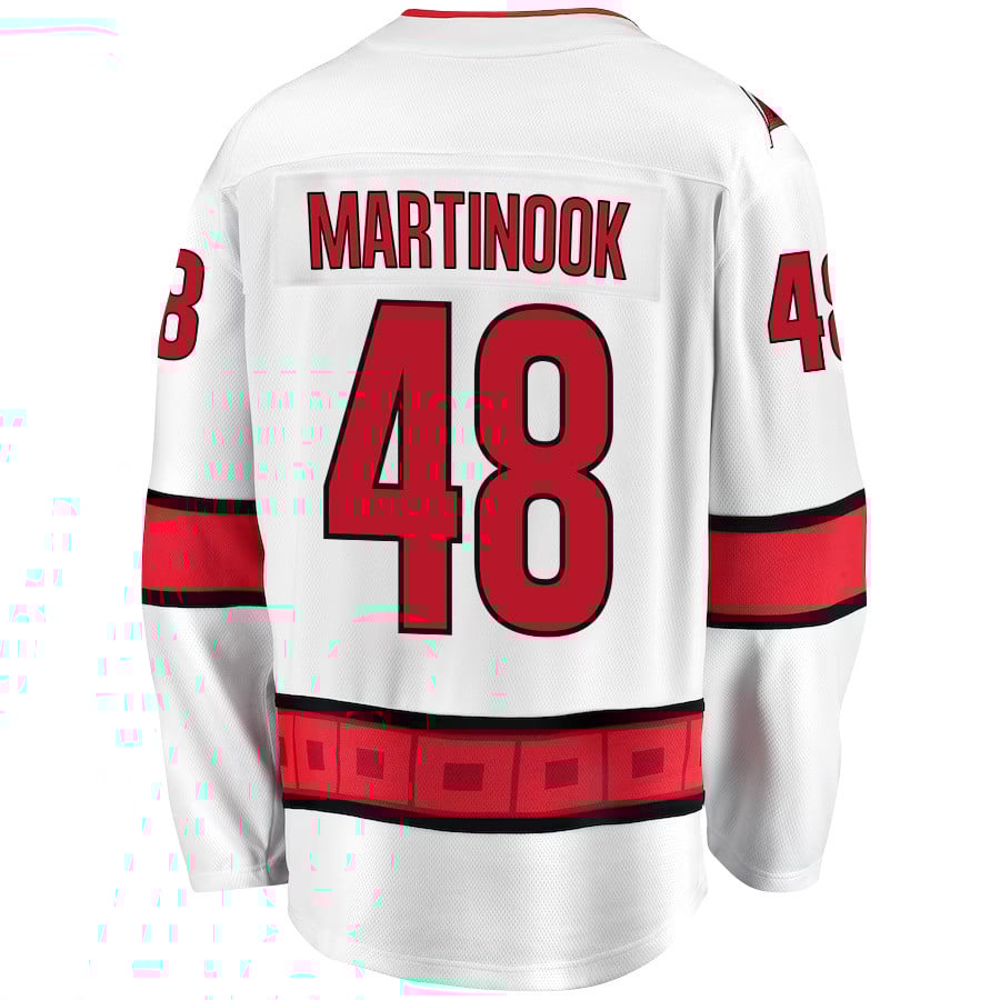 Alternative view of Jordan Martinook 48 Carolina Hurricanes Stanley Cup 2023 Playoffs Patch Away Breakaway Men Hockey Jersey - White - JS769 