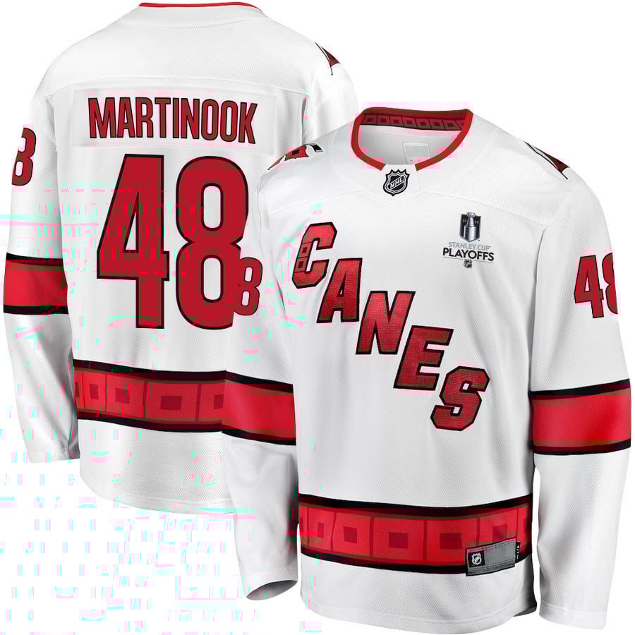 Jordan Martinook 48 Carolina Hurricanes Stanley Cup 2023 Playoffs Patch Away Breakaway Men Hockey Jersey - White - JS769 