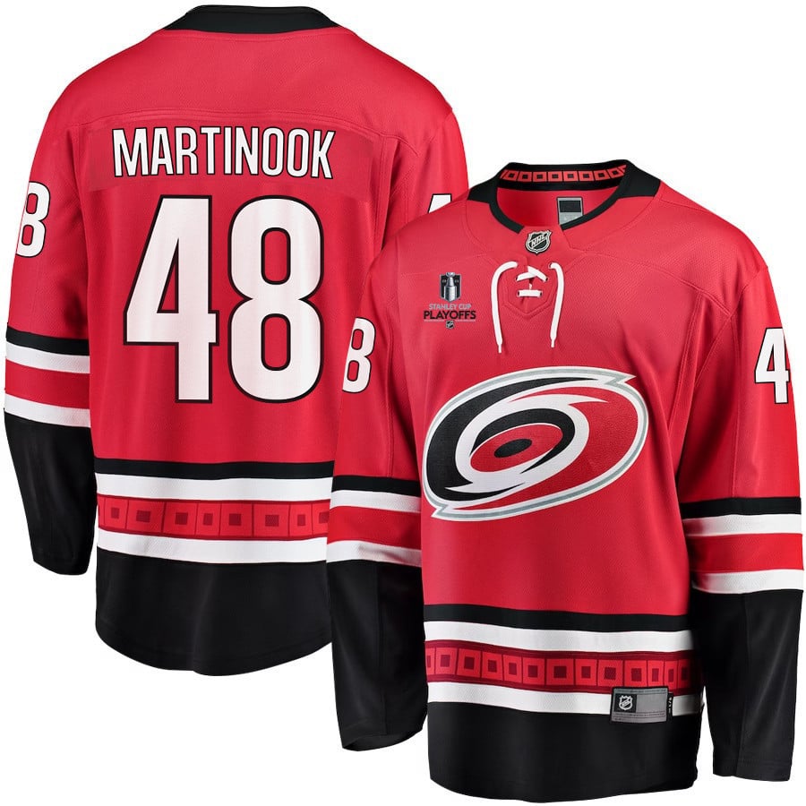 Jordan Martinook 48 Carolina Hurricanes Stanley Cup 2023 Playoffs Patch Home Breakaway Men Hockey Jersey - Red - JS554 