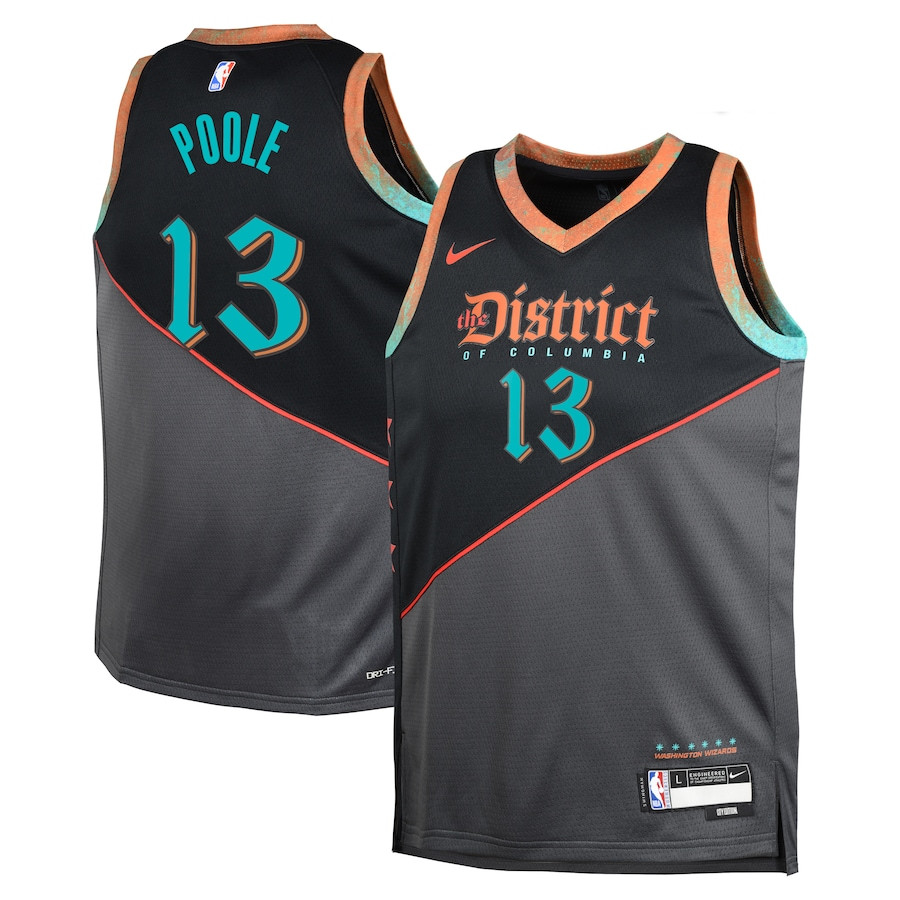 Jordan Poole 13 Washington Wizards 2023/24 City Edition Swingman YOUTH Jersey - Black - JS505 
