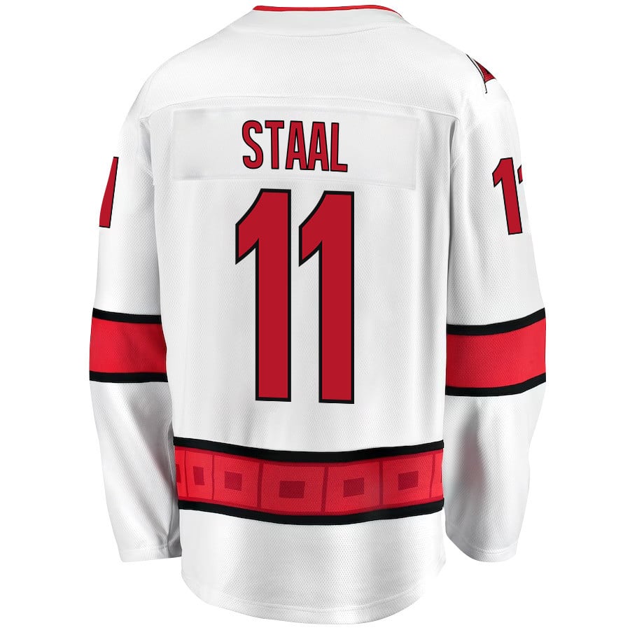 Alternative view of Jordan Staal 11 Carolina Hurricanes Stanley Cup 2023 Playoffs Patch Away Breakaway Men Hockey Jersey - White - JS923 