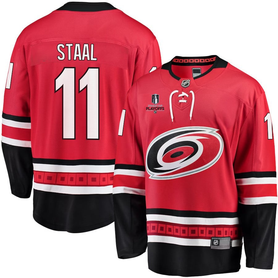 Jordan Staal 11 Carolina Hurricanes Stanley Cup 2023 Playoffs Patch Home Breakaway Men Hockey Jersey - Red - JS694 
