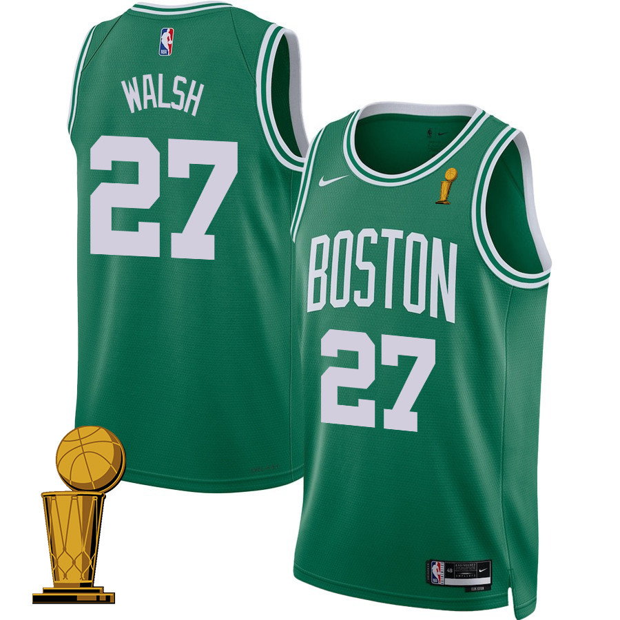 Jordan Walsh 27 Boston Celtics 2024 FINALS CHAMPIONS Basketball Jersey - Icon Edition - Kelly Green - JS876