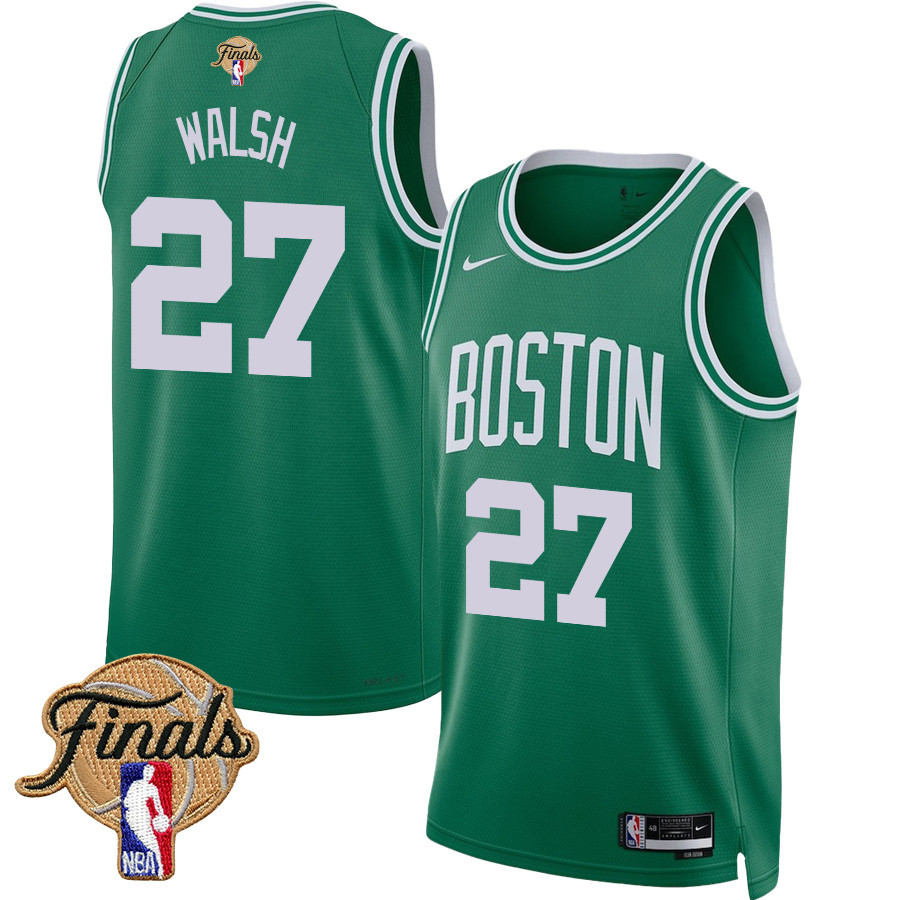 Jordan Walsh 27 Boston Celtics 2024 FINALS PATCH Icon Edition Basketball Jersey - Kelly Green - JS739