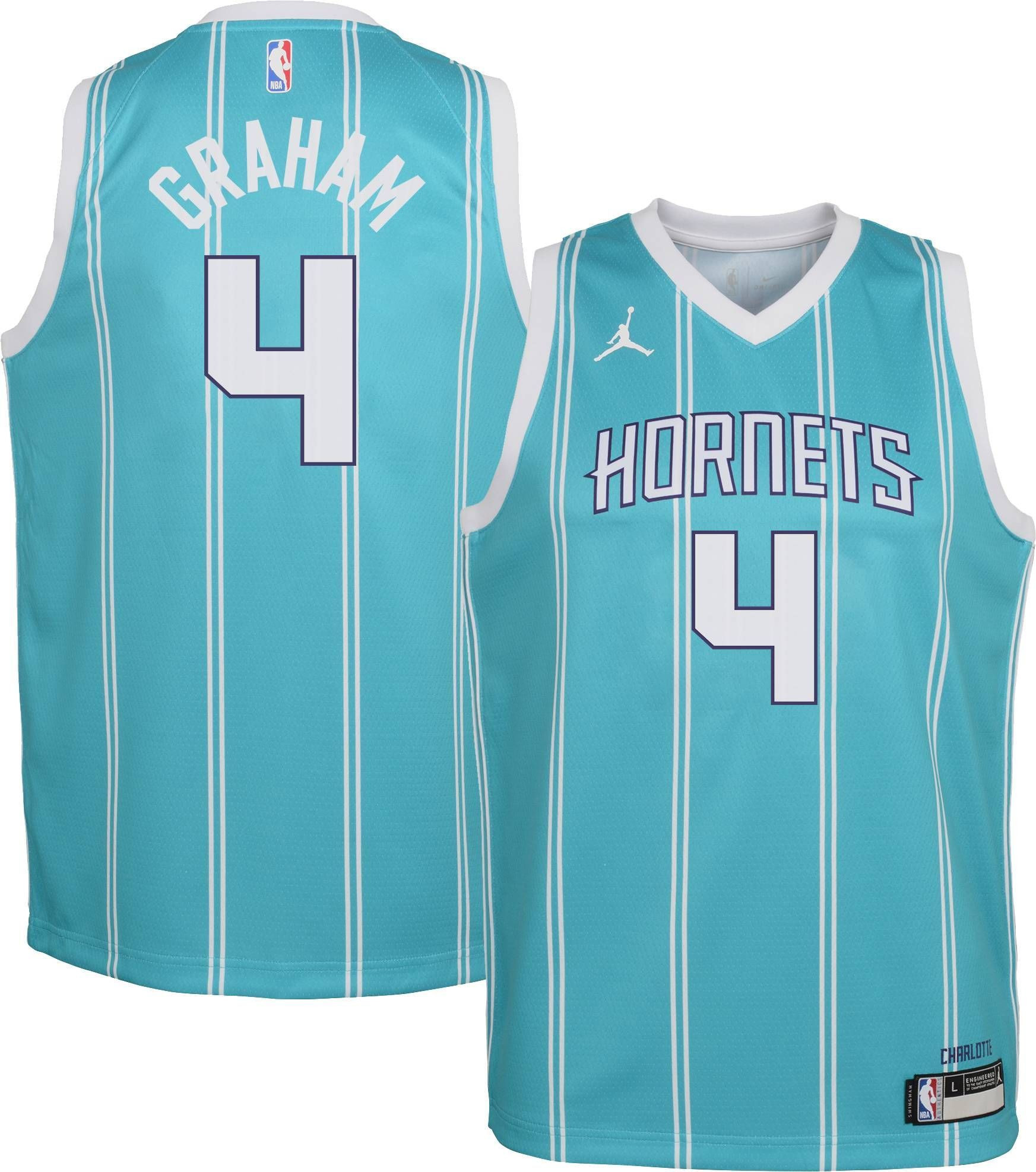 Jordan Youth Charlotte Hornets Devonte' Graham 4 Teal Dri-fit Swingman Basketball Jersey - JS706 