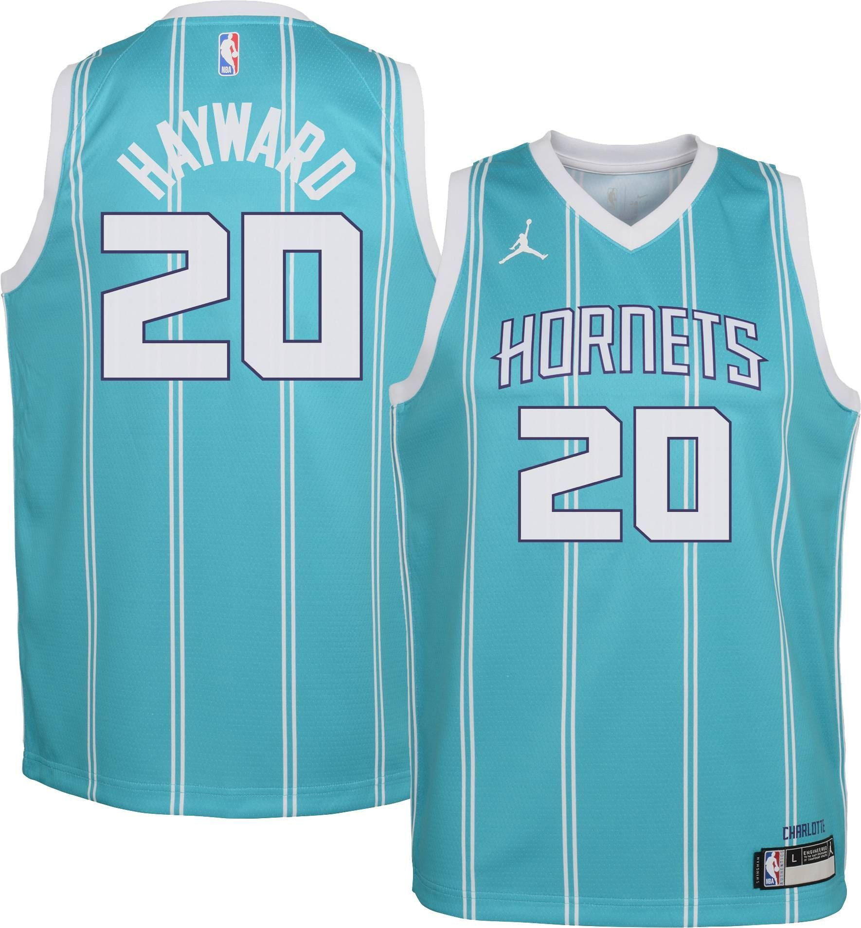 Jordan Youth Charlotte Hornets Gordon Hayward 20 Teal Dri-fit Swingman Basketball Jersey - JS221 
