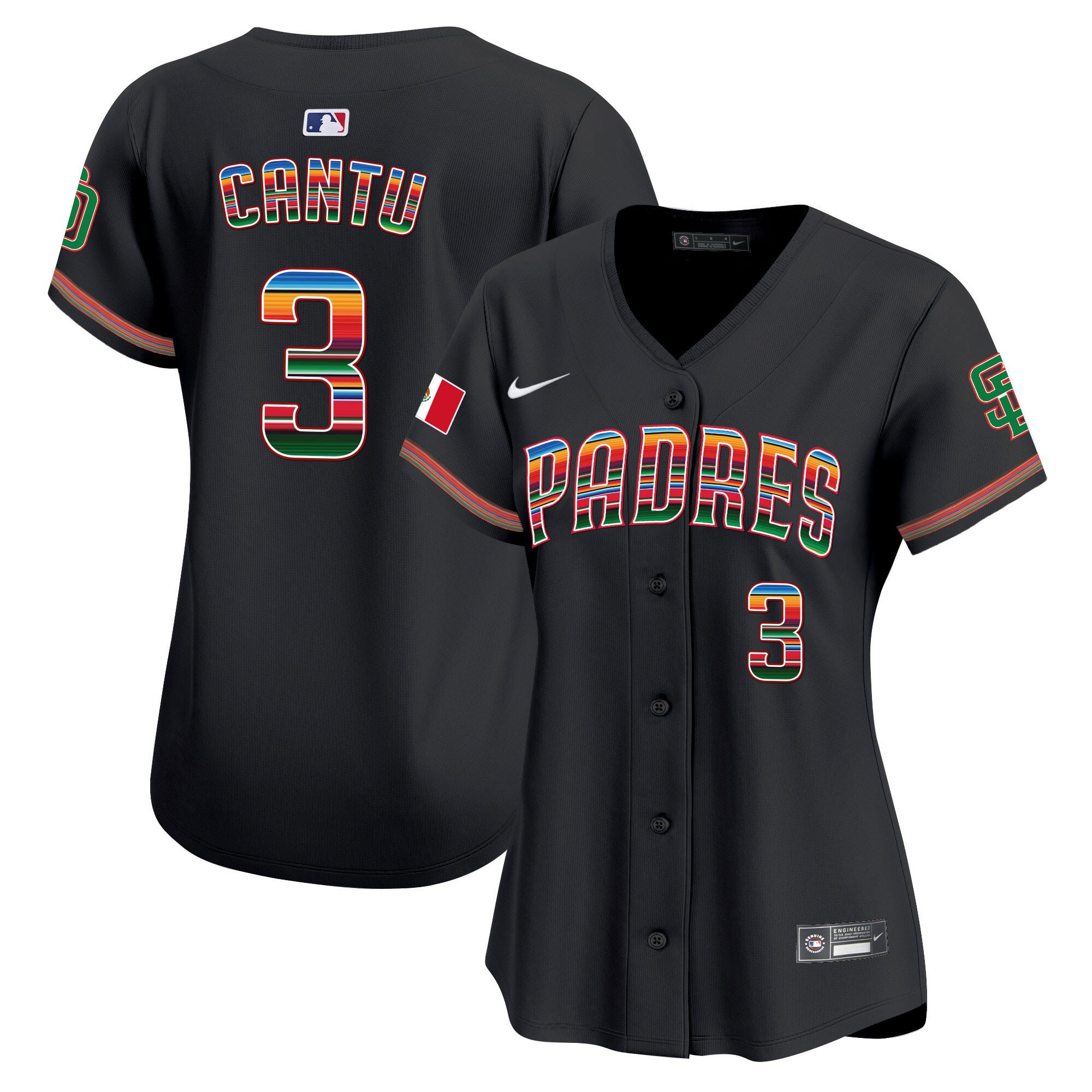 Jorge Cantu 3 San Diego Padres Mexico Women Baseball Jersey - Black 