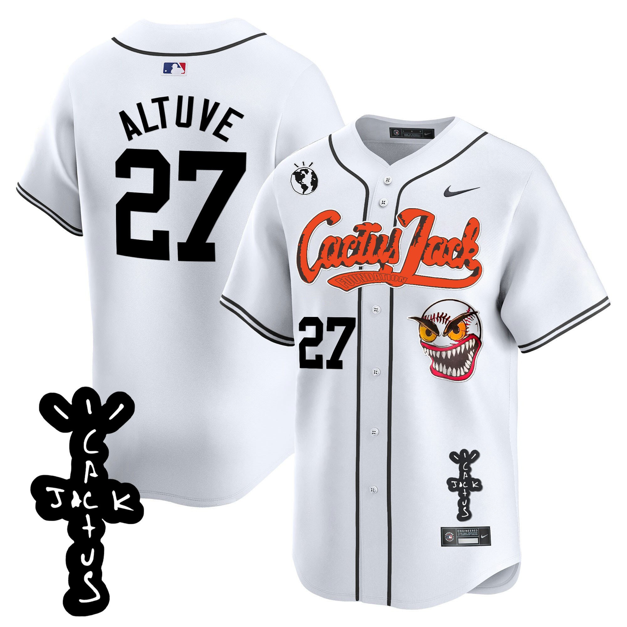 José Altuve 27 Houston Astros Cactus Jack Patch V2 Men Baseball Jersey - White