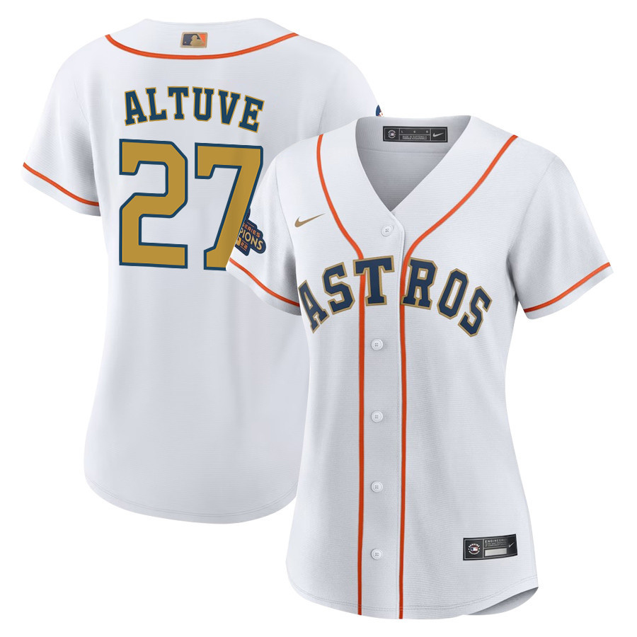 Jose Altuve 27 Houston Astros 2023 Gold Collection Women Baseball Jersey - White/Gold