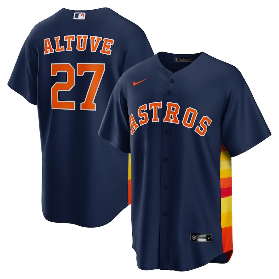 Jose Altuve 27 Houston Astros Alternate Men Baseball Jersey - Navy