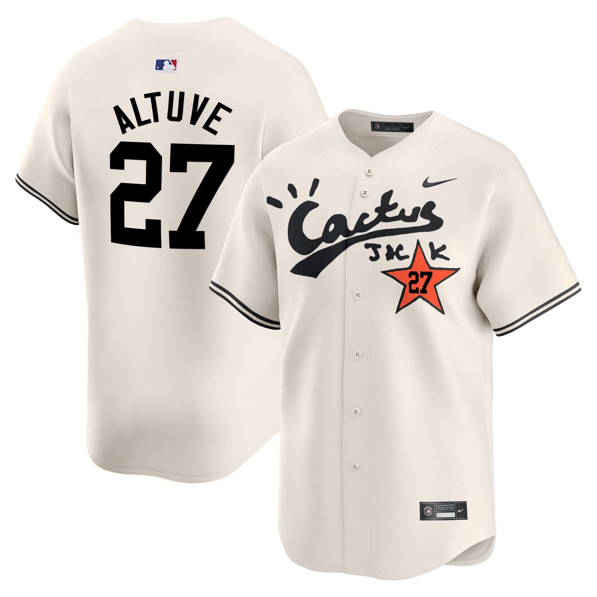 Jose Altuve 27 Houston Astros Cactus Jack Cream Baseball Jersey V2 - Men