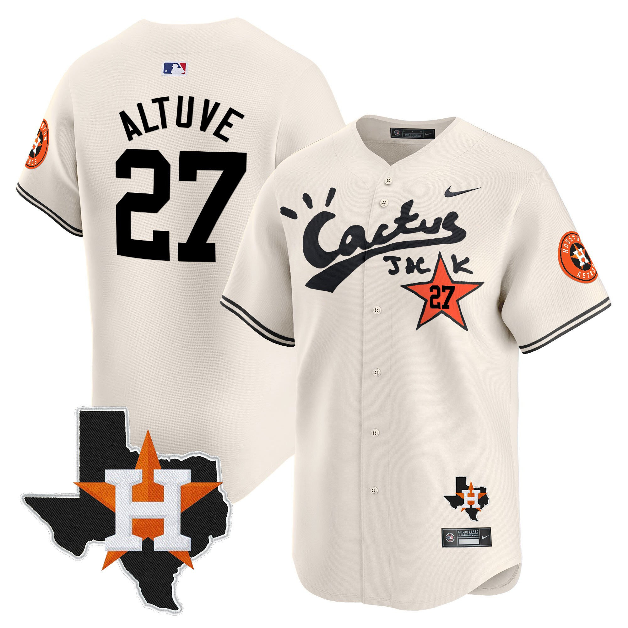 Jose Altuve 27 Houston Astros Cactus Jack Limited Baseball Jersey Houston Patch - Men