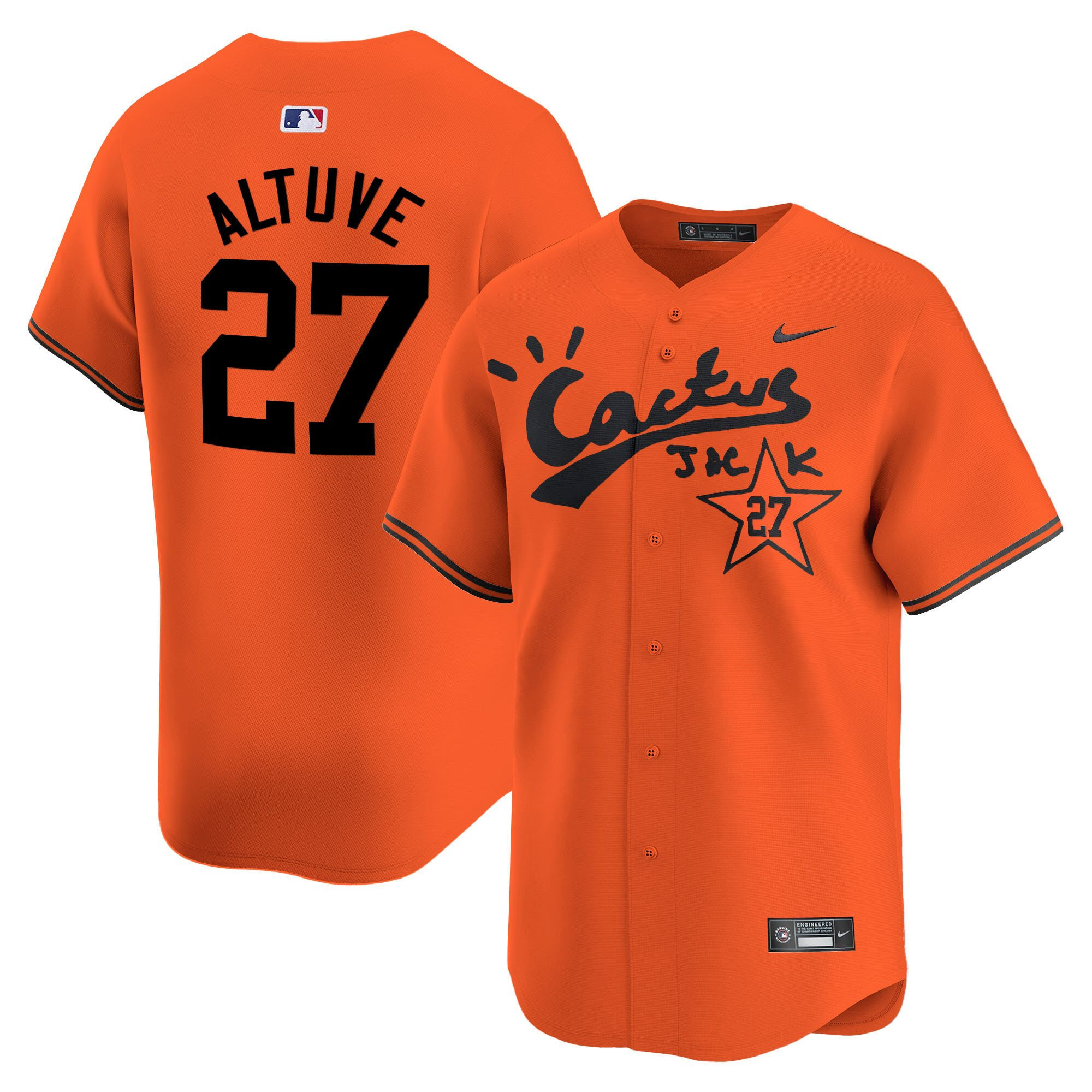 Jose Altuve 27 Houston Astros Cactus Jack Men Baseball Jersey - Orange