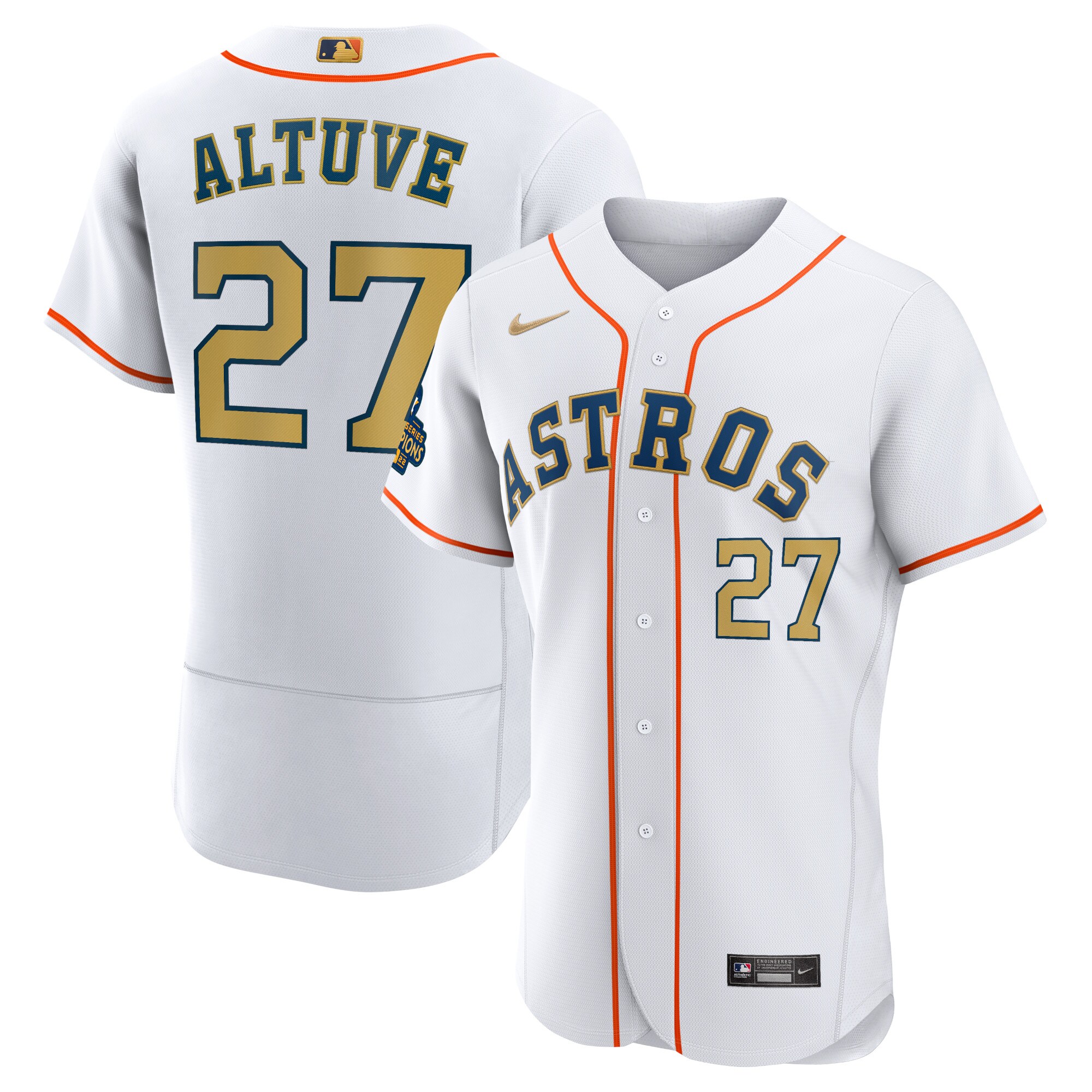Alternative view of Jose Altuve Houston Astros 2023 Gold Collection Authentic Player Baseball Jersey - White