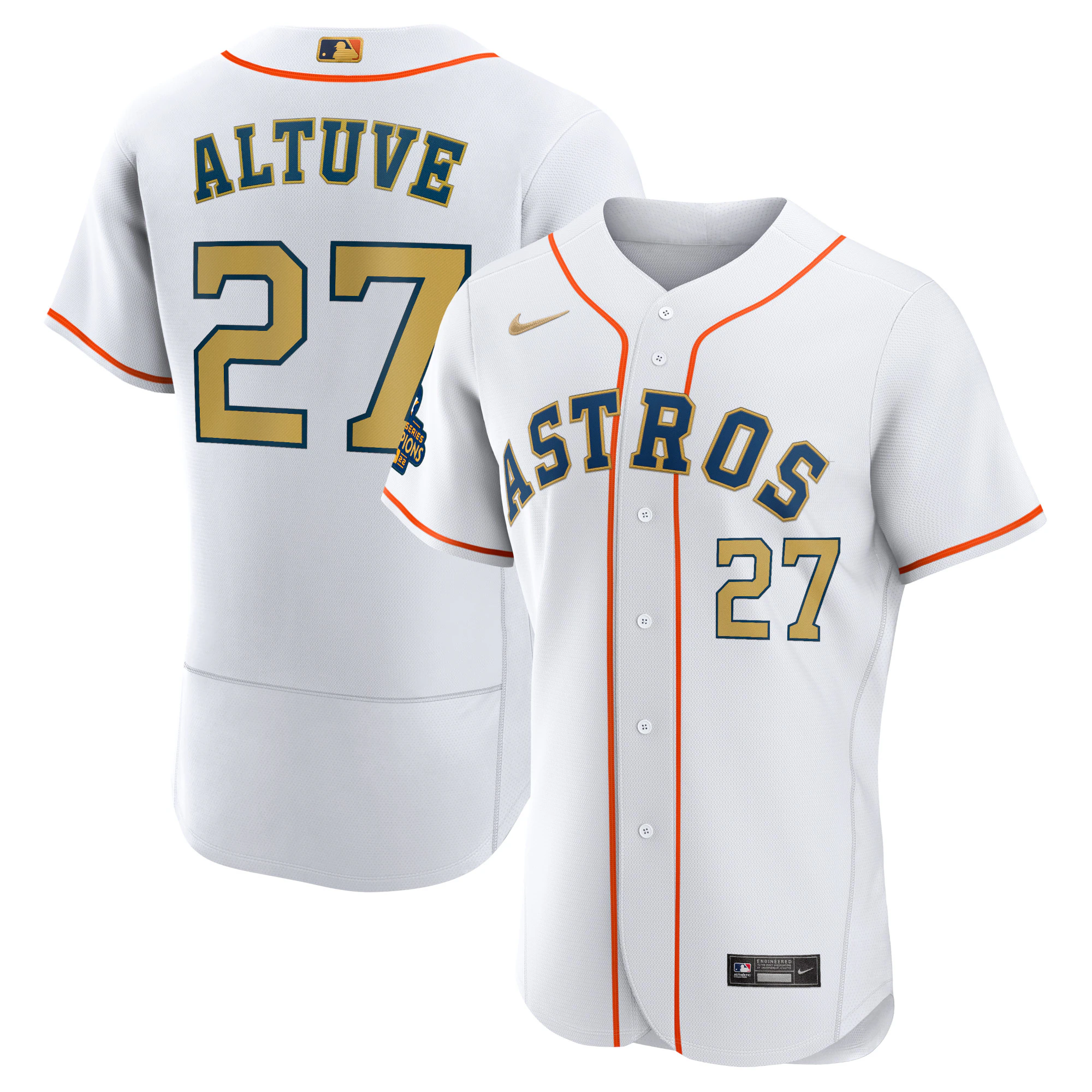 Jose Altuve Houston Astros 2023 Gold Collection Authentic Player Baseball Jersey - White