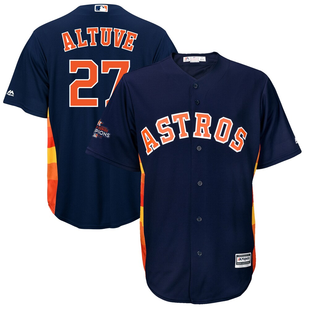 Jose Altuve Houston Astros Majestic 2017 World Series Champions Team Logo Cool Base Player Baseball Jersey - Navy