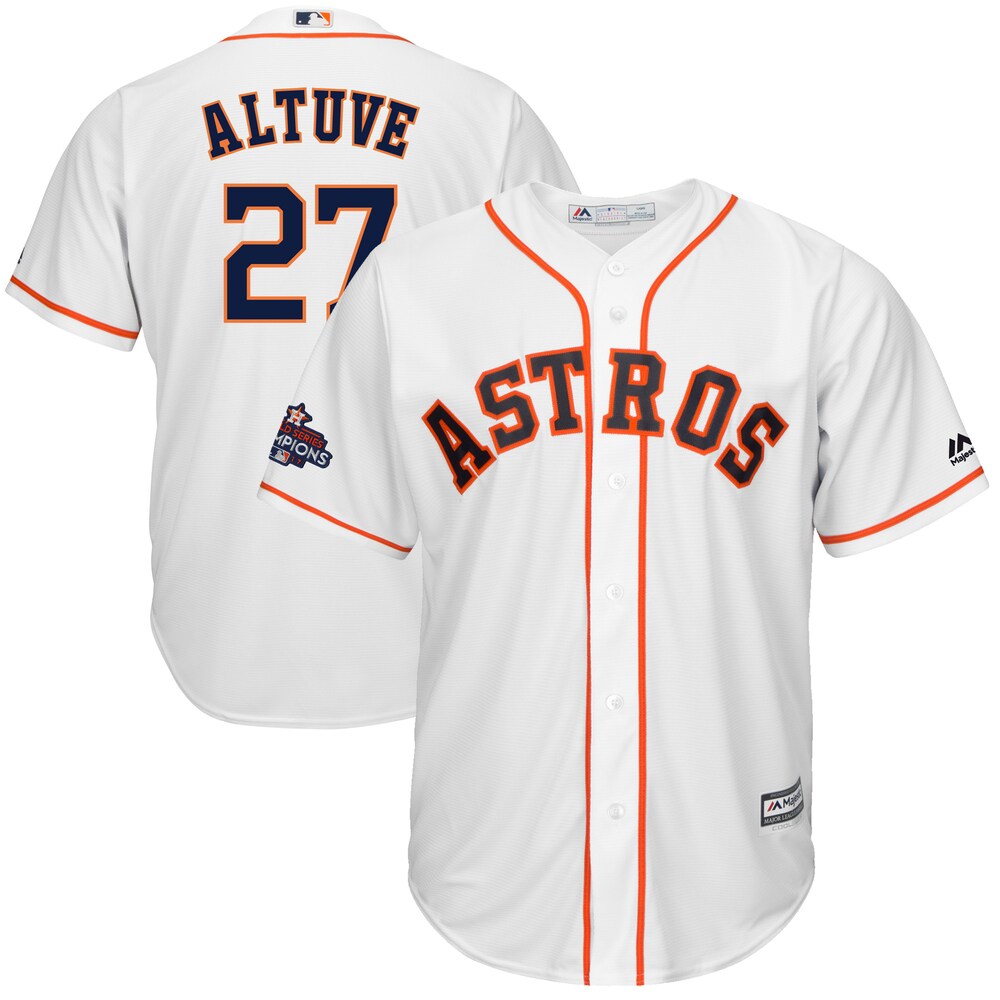 Jose Altuve Houston Astros Majestic 2017 World Series Champions Team Logo Cool Base Player Baseball Jersey - White