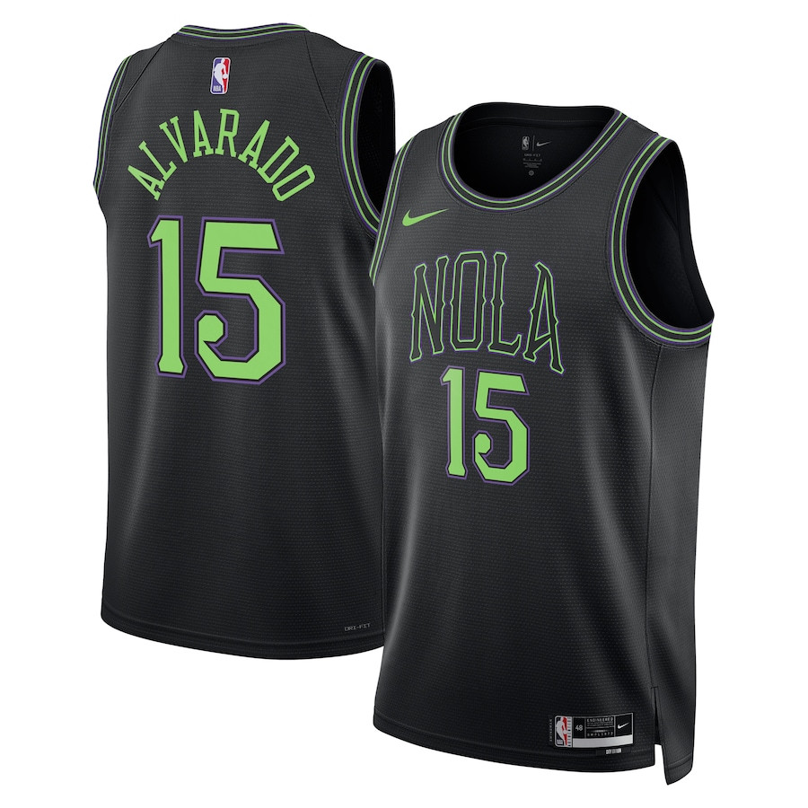 Jose Alvarado 15 New Orleans Pelicans 2023/24 City Edition Swingman Basketball Jersey - Black - JS167 