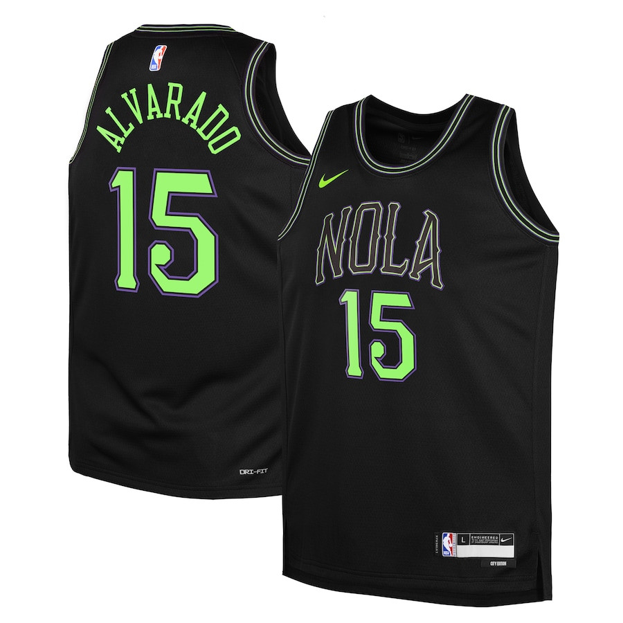 Jose Alvarado 15 New Orleans Pelicans 2023/24 City Edition Swingman YOUTH Basketball Jersey - Black - JS890 
