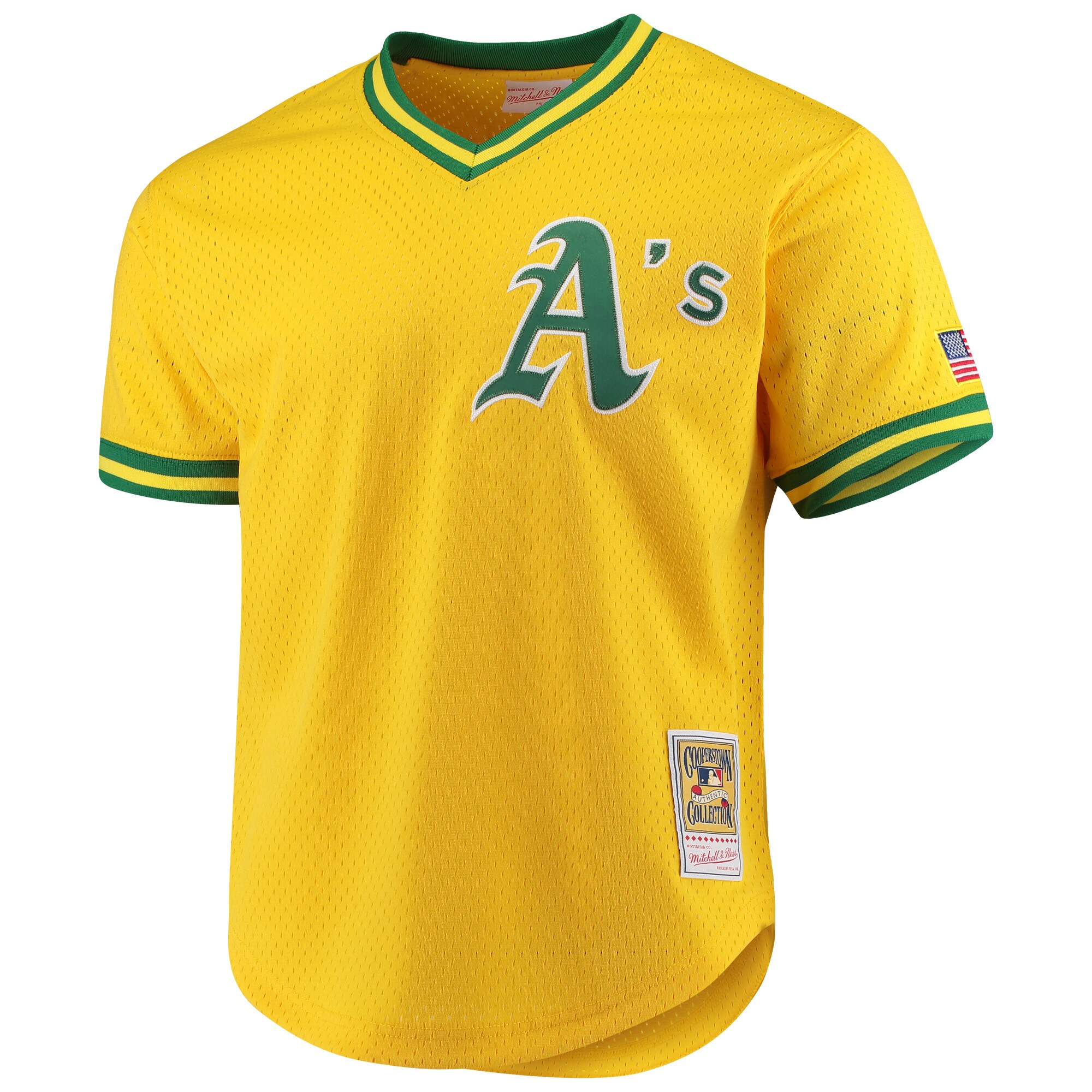 Alternative view of Jose Canseco Oakland Athletics Mitchell & Ness Cooperstown Collection Mesh Batting Practice Baseball Jersey - Gold