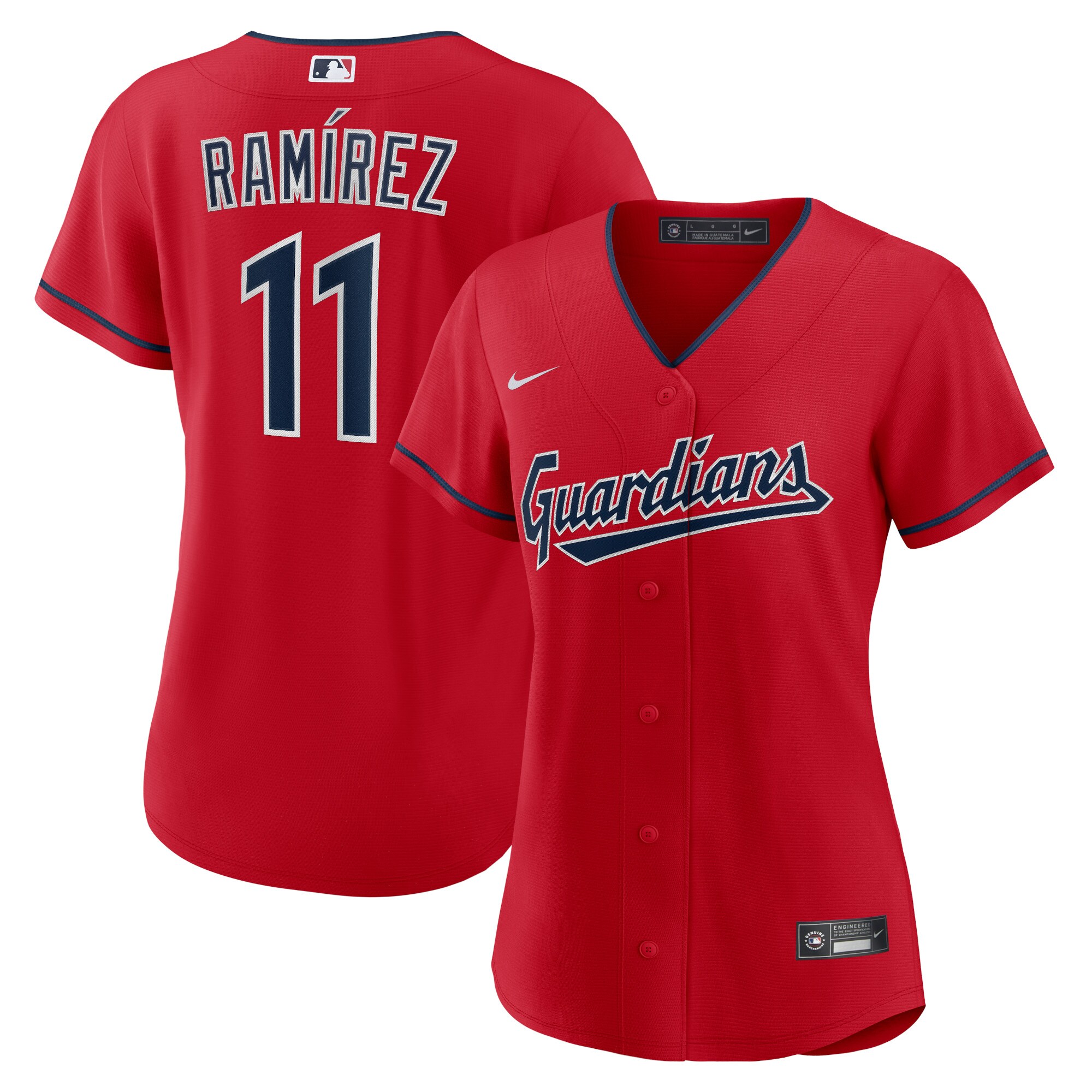Alternative view of Jose Ramirez Cleveland Guardians Women’s Alternate Replica Player Baseball Jersey – Red