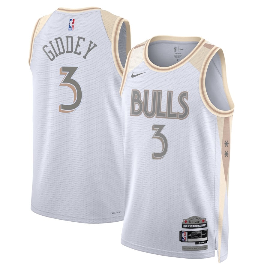 Josh Giddey 3 Chicago Bulls Unisex 2024/25 Swingman Player Basketball Jersey - City Edition - White - JS383 