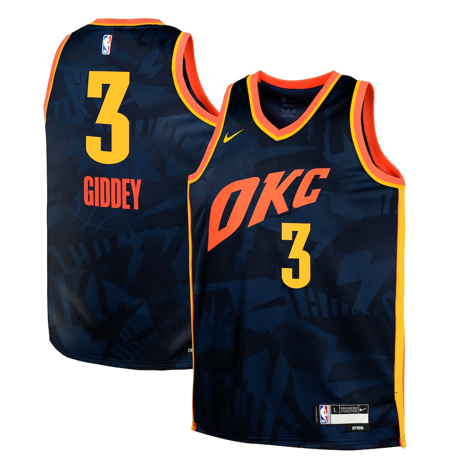 Josh Giddey 3 Oklahoma City Thunder 2023/24 City Edition Swingman YOUTH Basketball Jersey - Navy - JS899 