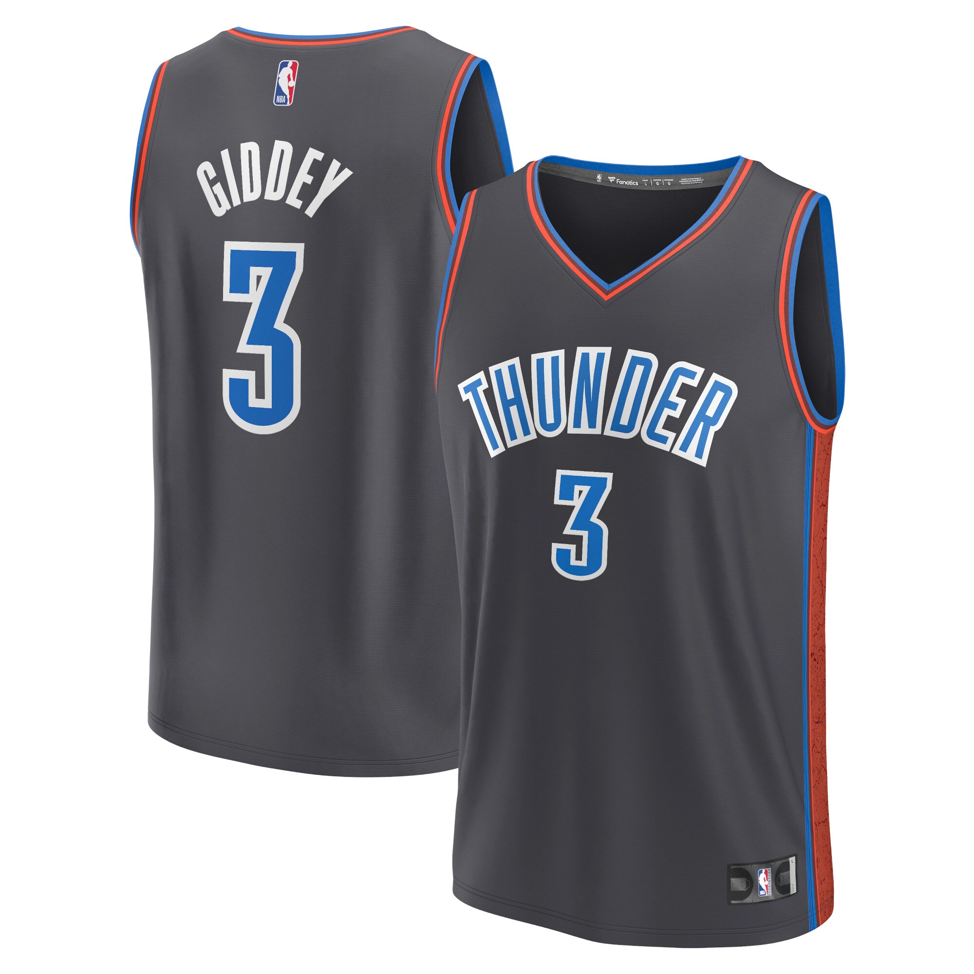 Alternative view of Josh Giddey Oklahoma City Thunder Fanatics Branded 2022/23 Fastbreak Basketball Jersey - City Edition - Anthracite