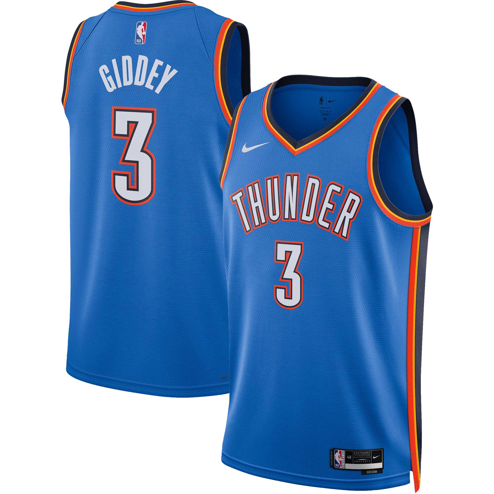 Alternative view of Josh Giddey Oklahoma City Thunder Unisex Swingman Basketball Jersey - Icon Edition - Blue