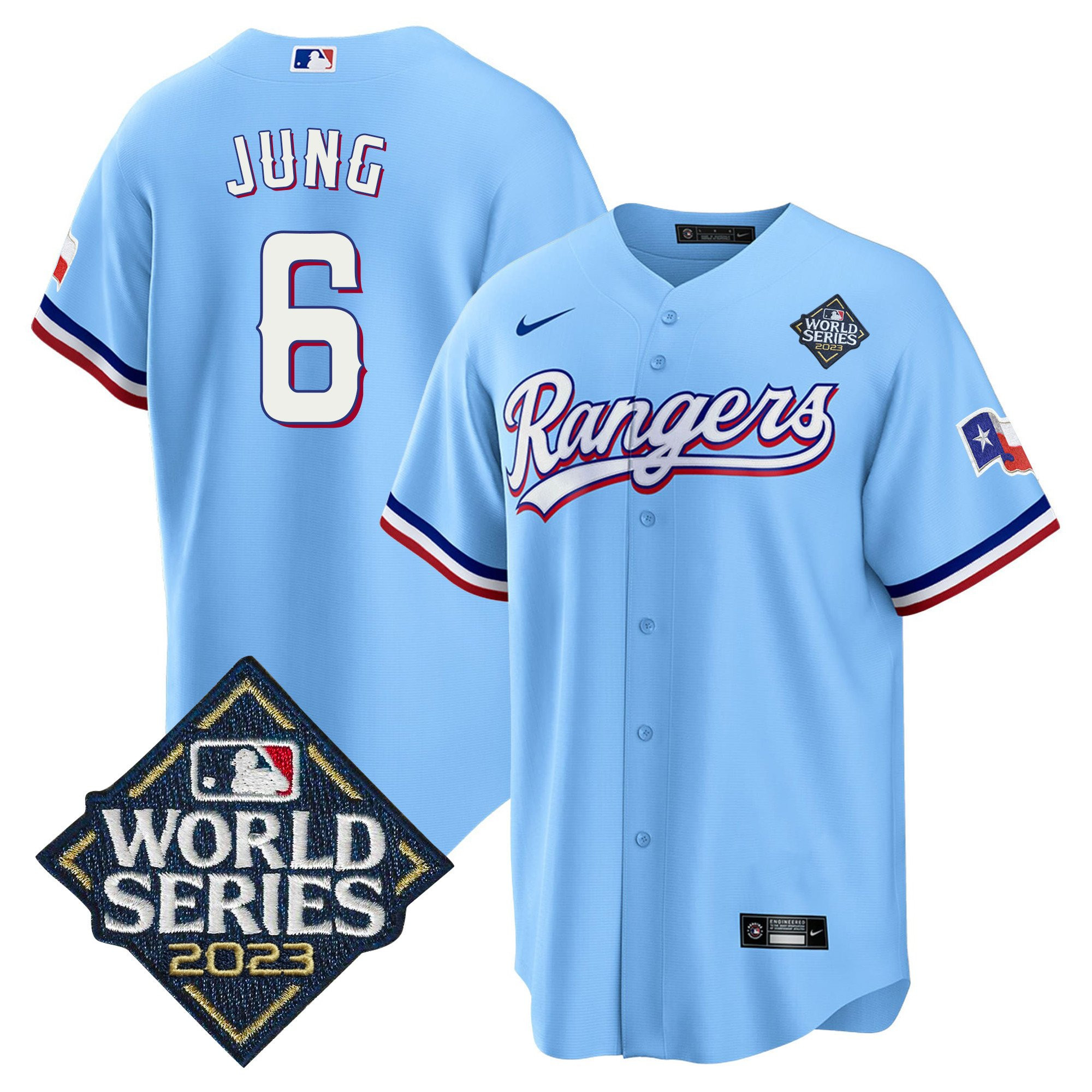 Josh Jung 6 Texas Rangers 2023 World Series Stitched Baseball Jersey - Blue - JS528 