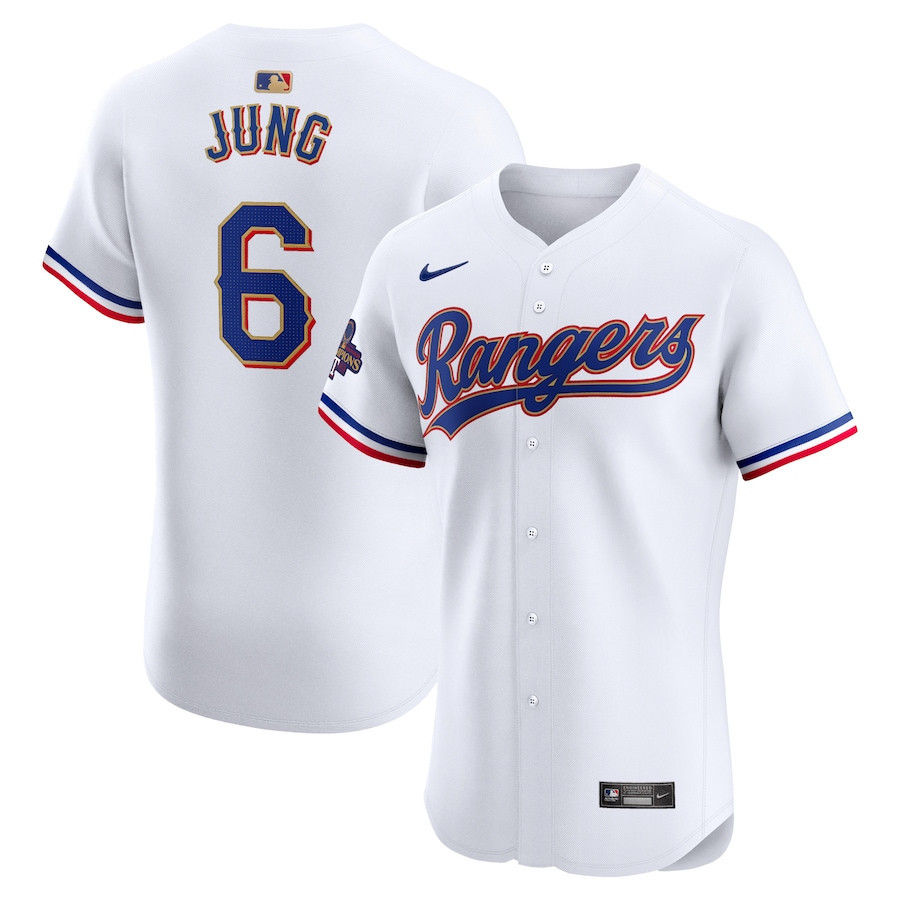 Josh Jung 6 Texas Rangers 2024 Gold Collection ELITE Player Baseball Jersey - White - JS276 
