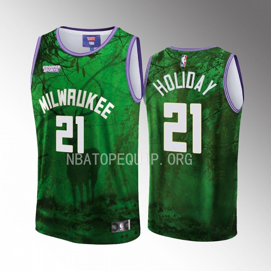 Jrue Holiday 21 Milwaukee Bucks NBA & KidSuper Studios Unisex Hometown Basketball Jersey - JS343 