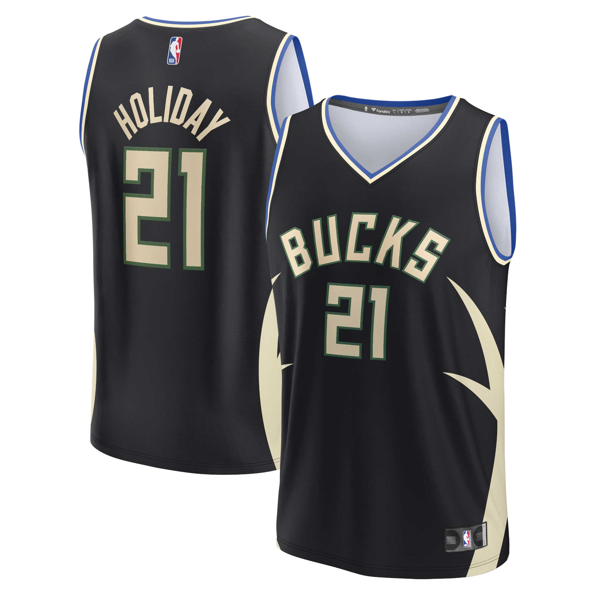 Alternative view of Jrue Holiday Milwaukee Bucks Fanatics Branded Fast Break Replica Player Basketball Jersey - Statement Edition - Black