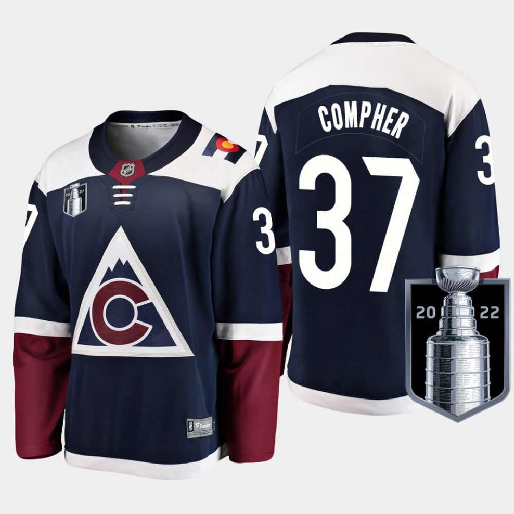 J.T. Compher 37 Colorado Avalanche 2022 Stanley Cup Finals Navy Hockey Jersey Alternate - JS608 
