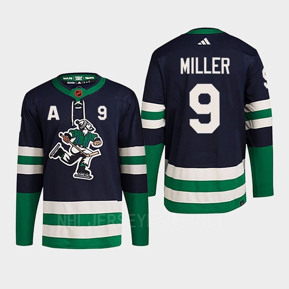 J.T. Miller 9 Reverse Retro 2.0 2022 Vancouver Canucks Navy Hockey Jersey Primegreen - JS111 