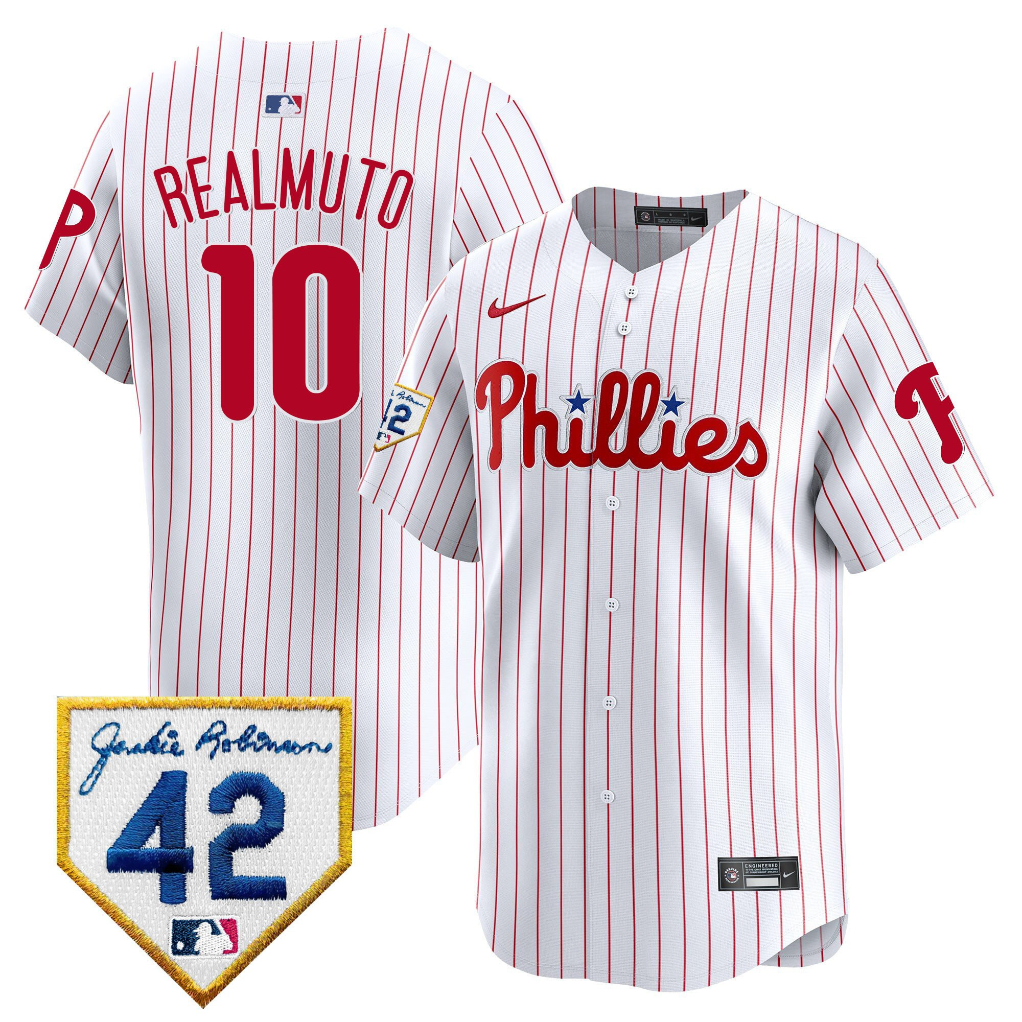 J.T. Realmuto 10 Philadelphia Phillies 2024 Jackie Robinson Patch Men Baseball Jersey - White 