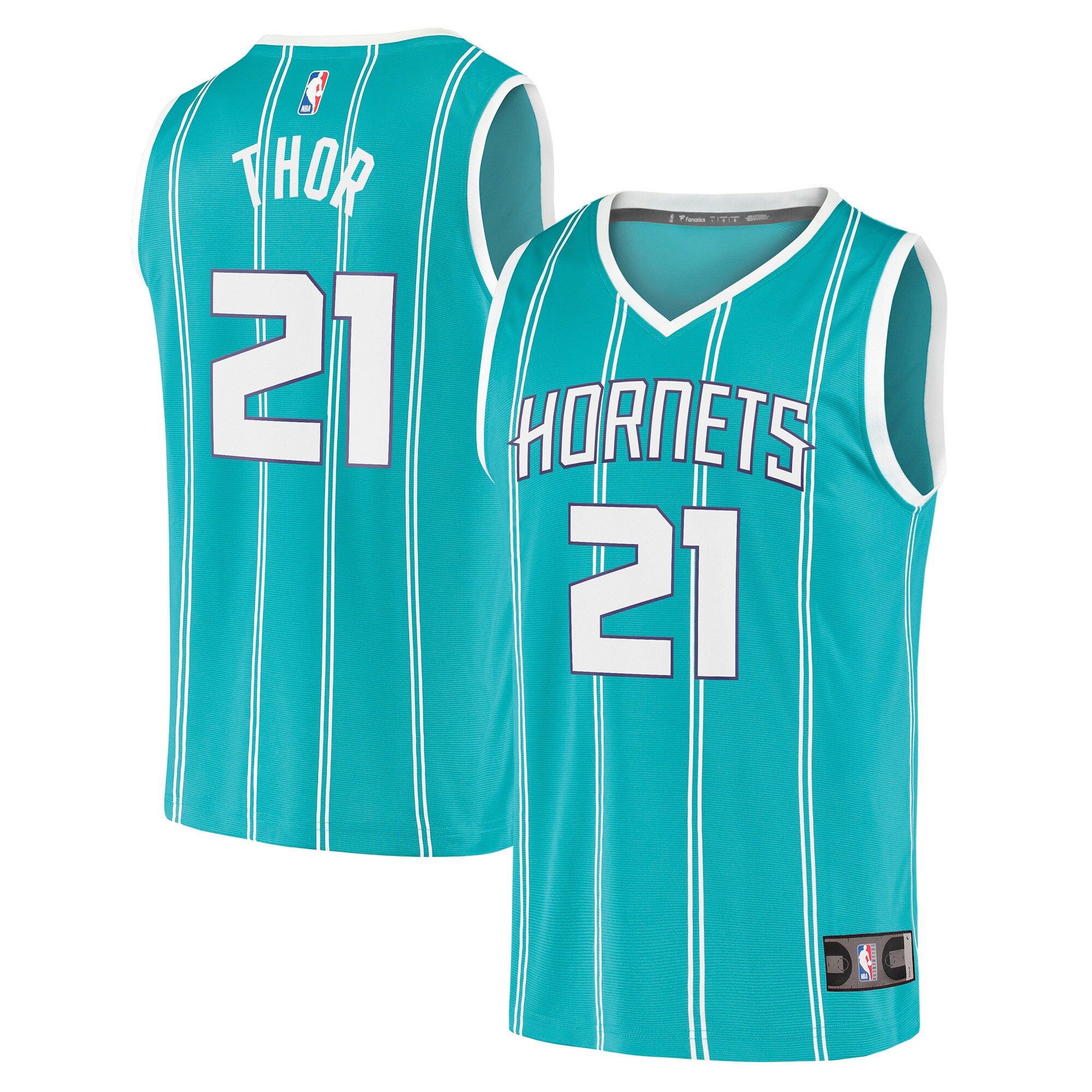 Alternative view of Jt Thor Charlotte Hornets Fanatics Branded Youth 2021/22 Fast Break Replica Basketball Jersey - Icon Edition - Teal