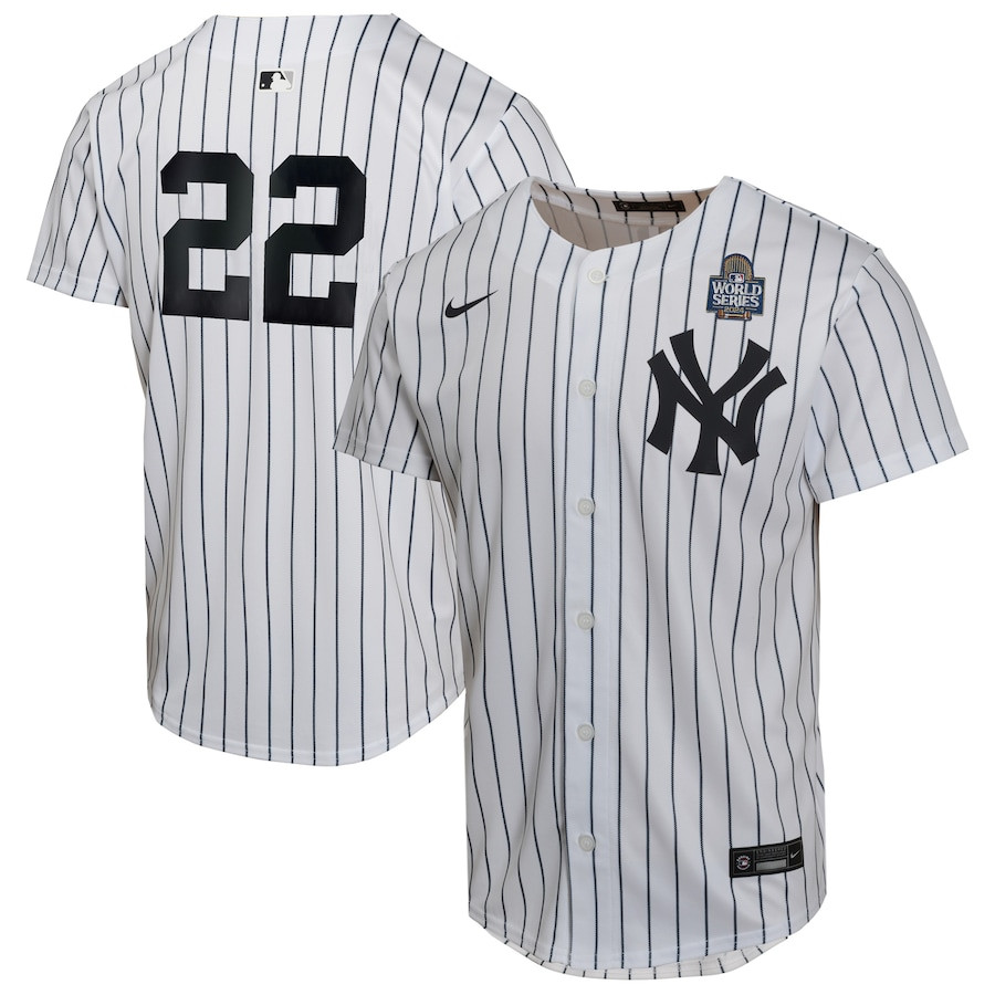 Juan Soto 22 New York Yankees 2024 World Series Home Game Player YOUTH Baseball Jersey - White 