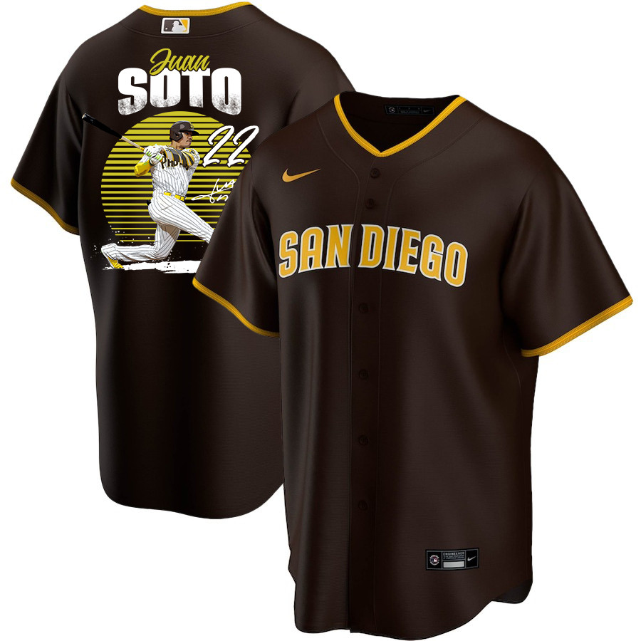Juan Soto 22 San Diego Padres Signed Hit 2023 Alternate Player Men Baseball Jersey - Brown 