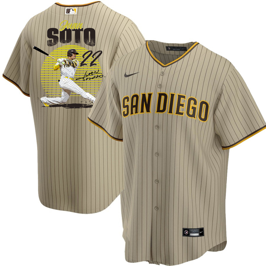 Juan Soto 22 San Diego Padres Signed Hit 2023 Alternate Player Men Baseball Jersey - Tan 