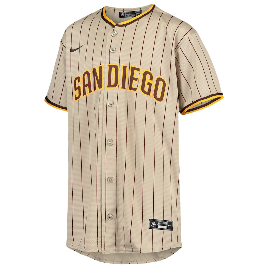 Alternative view of Juan Soto 22 San Diego Padres Signed Hit 2023 Alternate Player YOUTH Baseball Jersey - Sand/Brown 