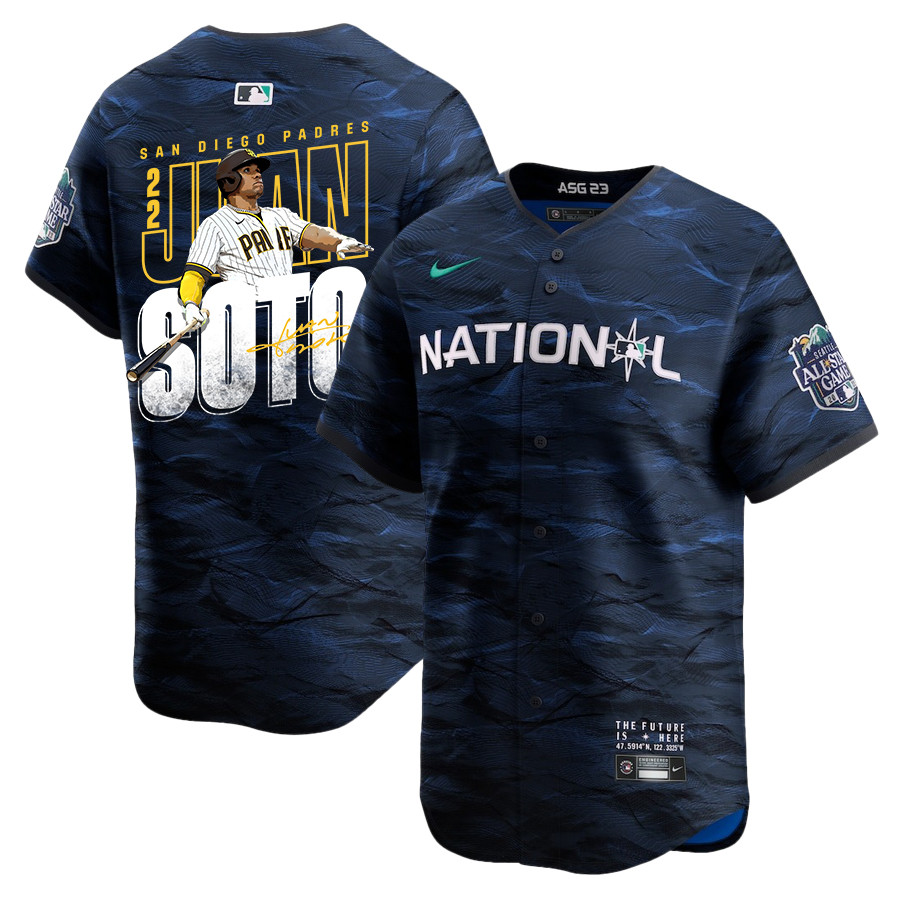 Juan Soto 22 San Diego Padres Signed Posture 2023 All-Star Game Limited Player Men Baseball Jersey - Royal 