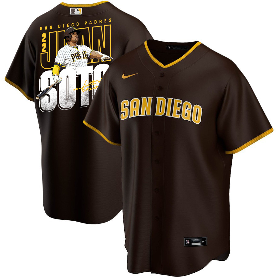Juan Soto 22 San Diego Padres Signed Posture 2023 Alternate Player Men Baseball Jersey - Brown 