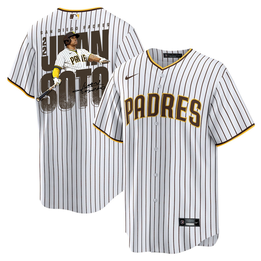 Juan Soto 22 San Diego Padres Signed Posture 2023 Home Player Men Baseball Jersey - White 