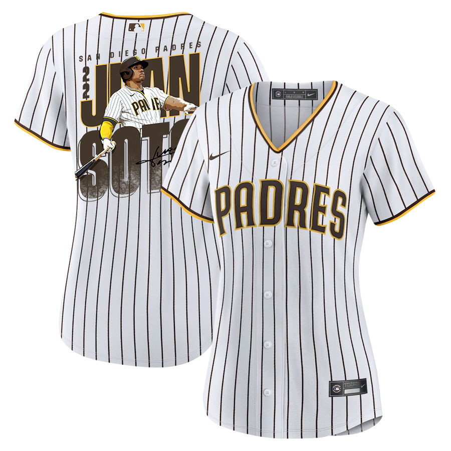 Juan Soto 22 San Diego Padres Signed Posture 2023 Home Player Women Baseball Jersey - White 