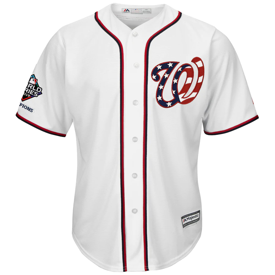 Alternative view of Juan Soto Washington Nationals Majestic 2019 World Series Champions Alternate Cool Base Bar Patch Player Baseball Jersey - White